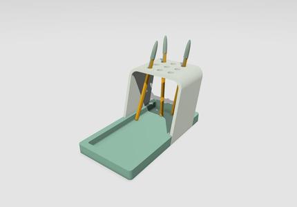 Asymmetric organizer and pen holder