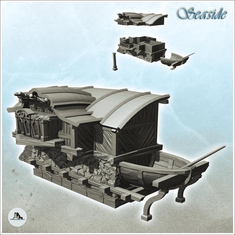 Pirate house with hull-shaped terrace and stone base (4) - Pirate Jungle Island Beach Piracy Caribbean Medieval Skull Renaissance