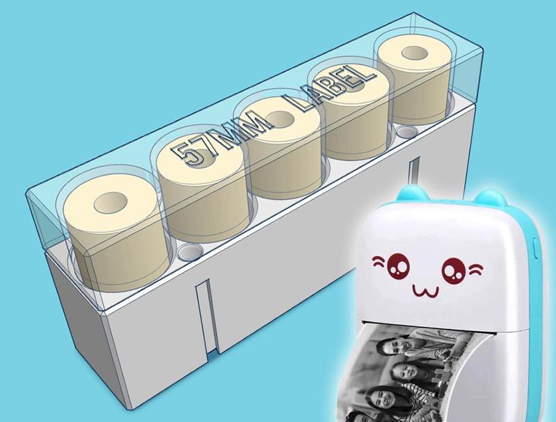 Stackable Case for 57mm Label rolls (Portable Cat Printer)
