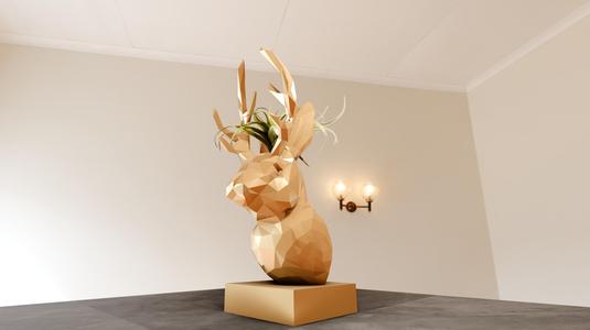 jackalope head bust statue flower vase planter pot low poly stl