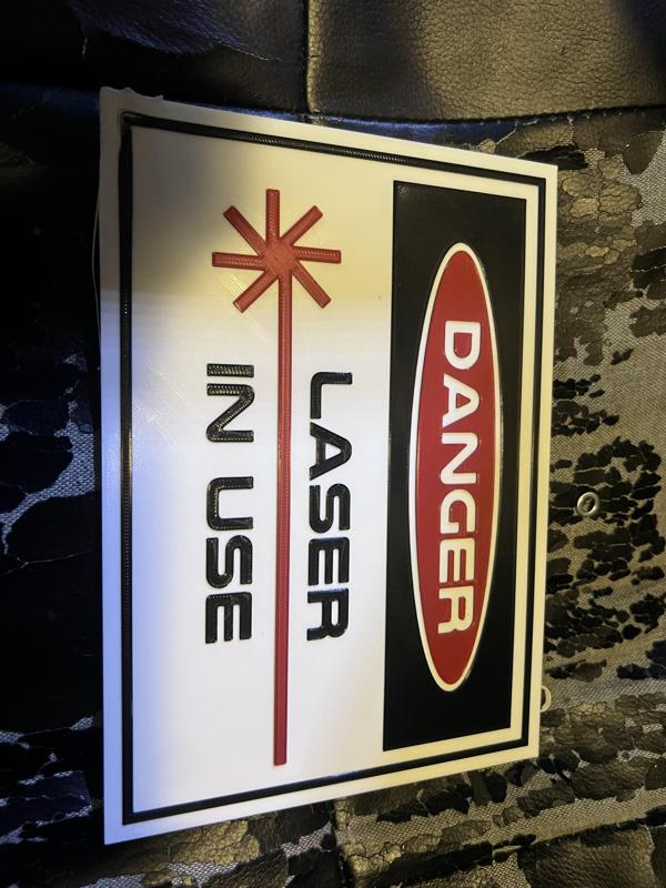 Danger laser in use sign with 15mm magnet mounts