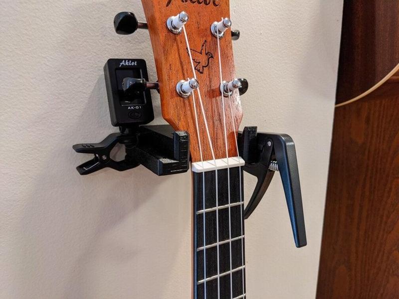 Ukulele Wall Mount with Tuner and Capo Storage
