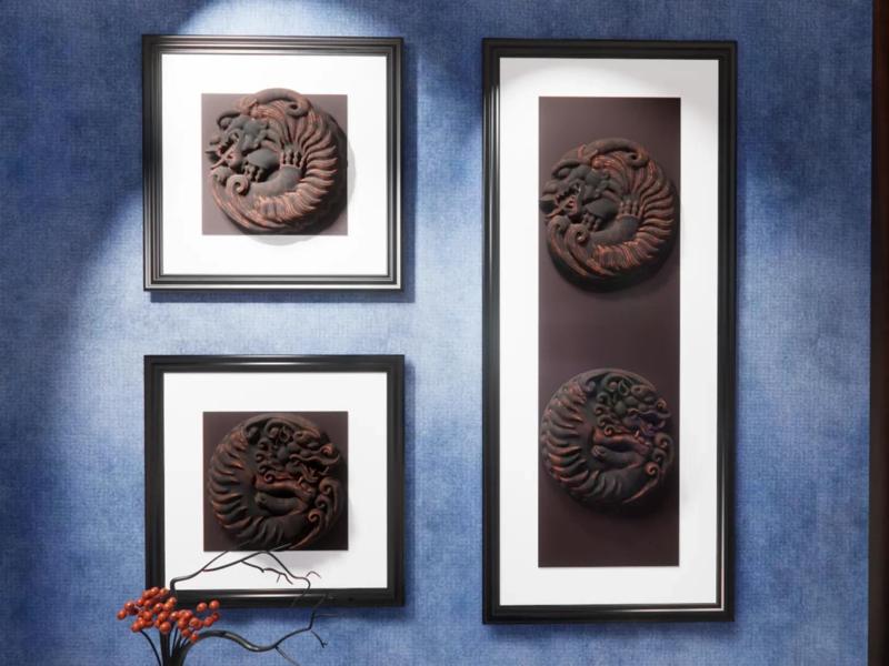 Round Pixiu Antique with Frame, Can be Displayed or Hung