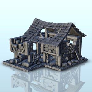 Ruin of medieval house in stone and wood (3) - Medieval Gothic Feudal Old Archaic Saga 28mm 15mm