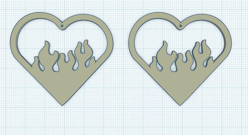 Heart earrings with fire