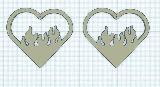 Heart earrings with fire