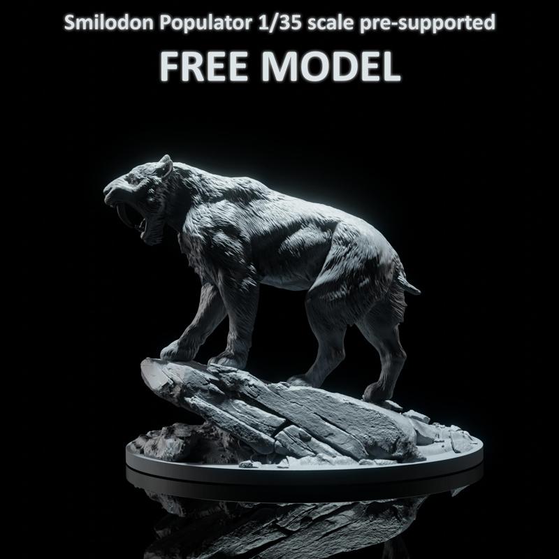 Smilodon Populator roaring 1-35 scale pre-supported