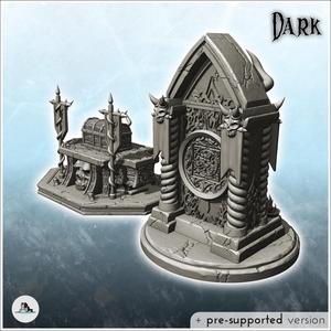 Set of two gothic altars with chest decorated with skulls (1) - Creature Darkness War 15mm 20mm 28mm 32mm Medieval Dungeon
