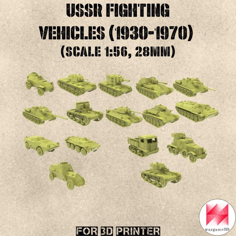 STL PACK - 16 USSR Fighting vehilces of 1930-1970s (1:56, 28mm) - PERSONAL USE