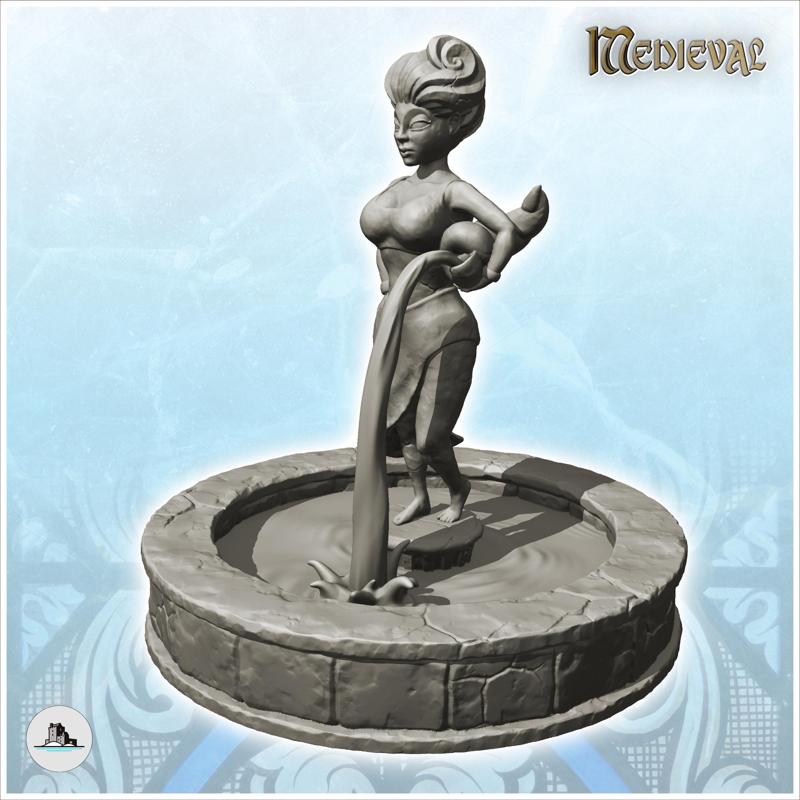 Stone fountain with statue of woman with vase (2) - Medieval Gothic Feudal Old Archaic Saga 28mm 15mm