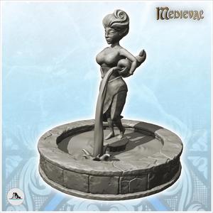 Stone fountain with statue of woman with vase (2) - Medieval Gothic Feudal Old Archaic Saga 28mm 15mm