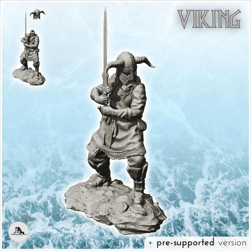 Viking warrior with horned helmet and two-handed sword (21) - North Northern Norse Nordic Saga 28mm 20mm 15mm