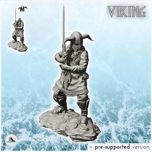 Viking warrior with horned helmet and two-handed sword (21) - North Northern Norse Nordic Saga 28mm 20mm 15mm