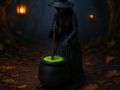 Witch with Cauldron — Spooky Halloween Figurine