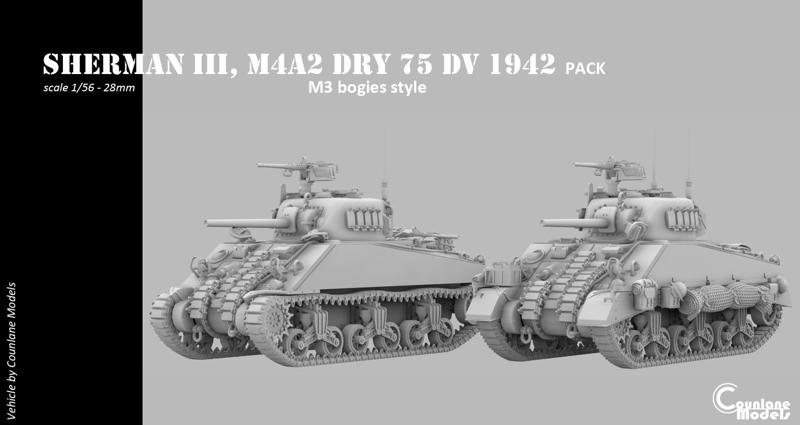 M4A2, Sherman III early DV Hull 1942, M3 bogies PACK style