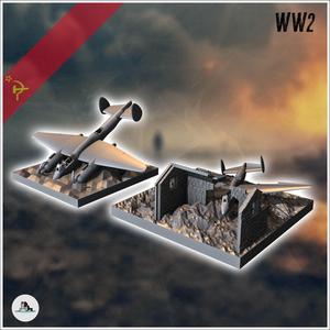 Set of two destroyed Tupolev Tu-2 Bat ANT-58 with house ruins (3) - Soviet army WW2 Second World East front Ostfront