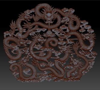 nine Chinese traditional dragons model of bas-relief for cnc