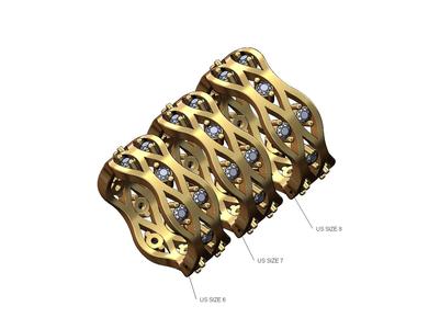 Wave mesh pattern diamond eternity ring Us sizes 6 7 8 3D print model
