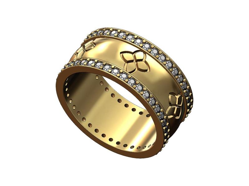 Diamond clover engraving band US sizes 6 7 8 3D print model