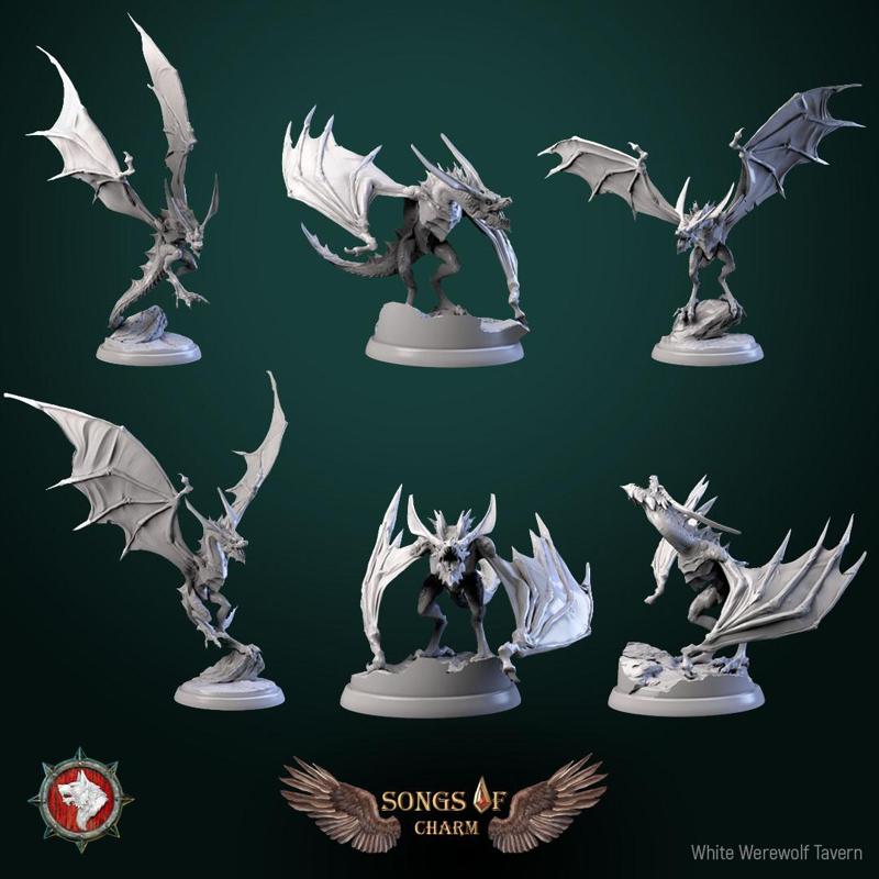 Wyverns set 6 miniatures 32mm pre-supported