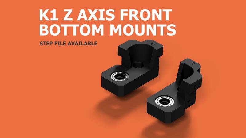 Creality K1 Z Axis Front Bottom Rod Mounts CAD