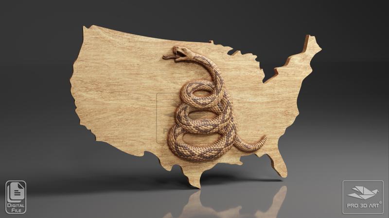 Dont Tread On Me Flag - US Map - CNC Files For Wood, 3D STL Model