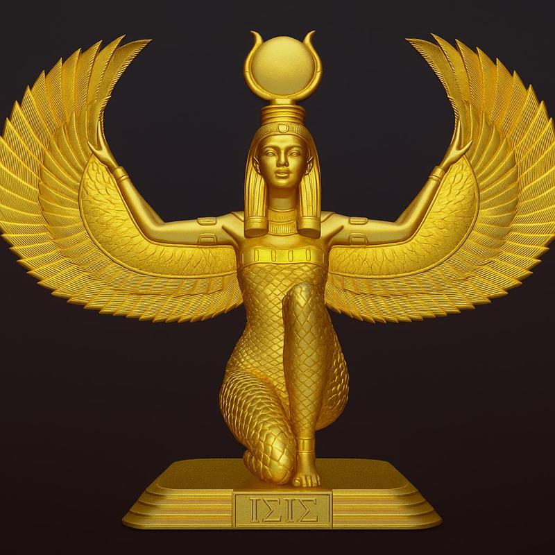 Golden Isis Goddess Statue - Ancient Egyptian STL 3D Model