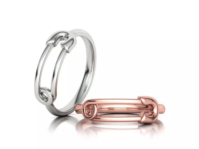 Safety Pin Ring Lucky Symbol Fashion Ring 3D model