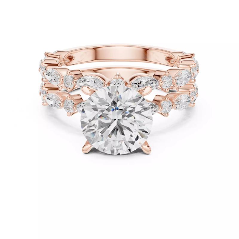 Round Cut Ring With Marquise Round Stacking Band Ring Set