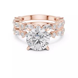 Round Cut Ring With Marquise Round Stacking Band Ring Set