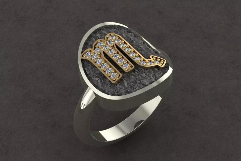 SCORPIO zodiac sign ring with diamonds