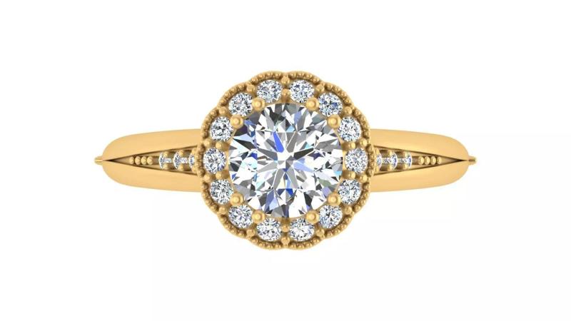 Round-Cut Blue Gemstone Halo Engagement Ring