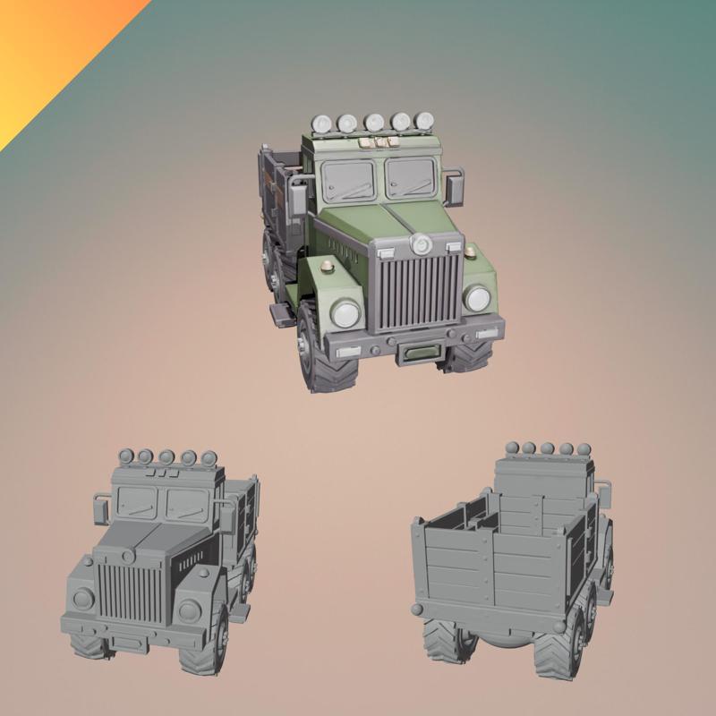 Stylized Military Truck STL – Off-Road Cargo Vehicle – 3D Printable Army Transport Model with GLB Texture