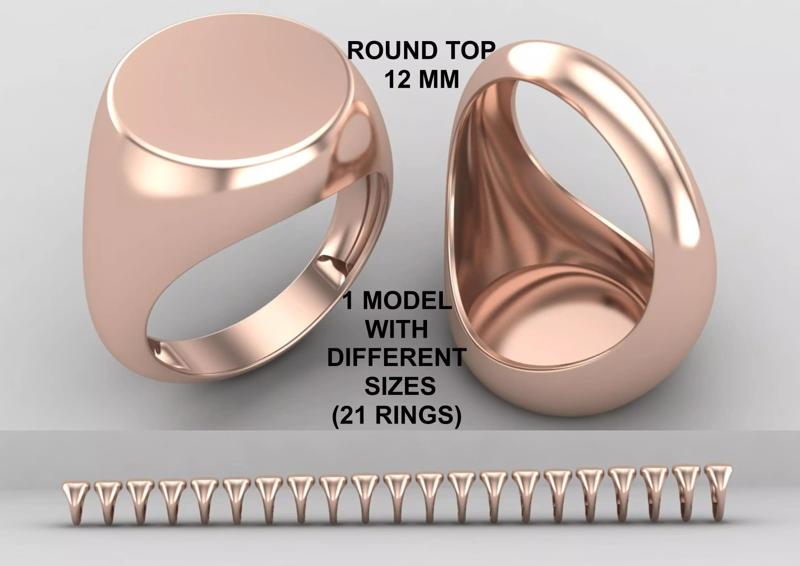 Round Signet Ring Base 12MM top in All sizes 163-MWC