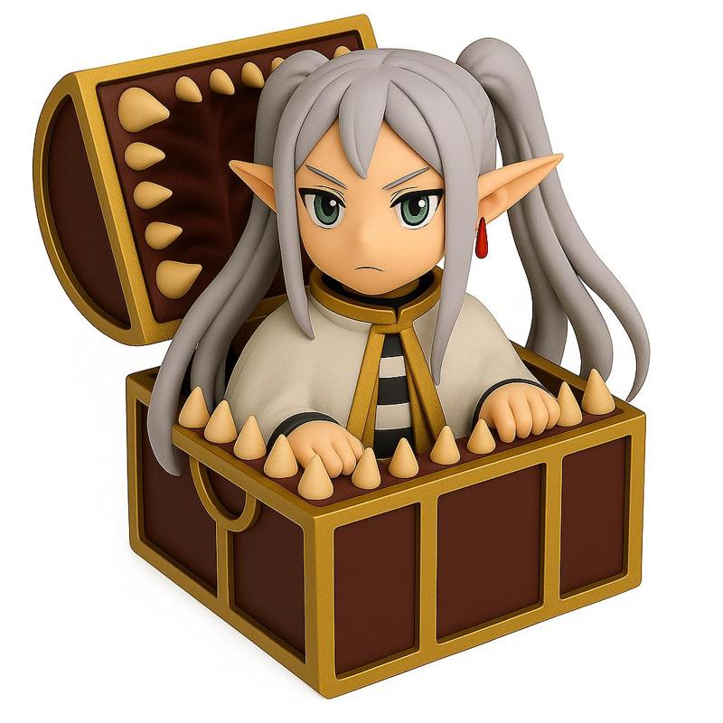 Mystic Elf in Mimic Chest - Fantasy 3D Printable Figure