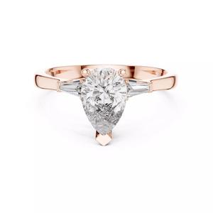 Pear Baguette Trio Solitaire Ring 3dm stl renders 360 animation