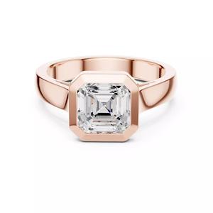 Solitaire Bezel Set Asscher Cut Engagement Wedding Ring Video