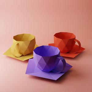 Coffee cup and saucer lowpoly model