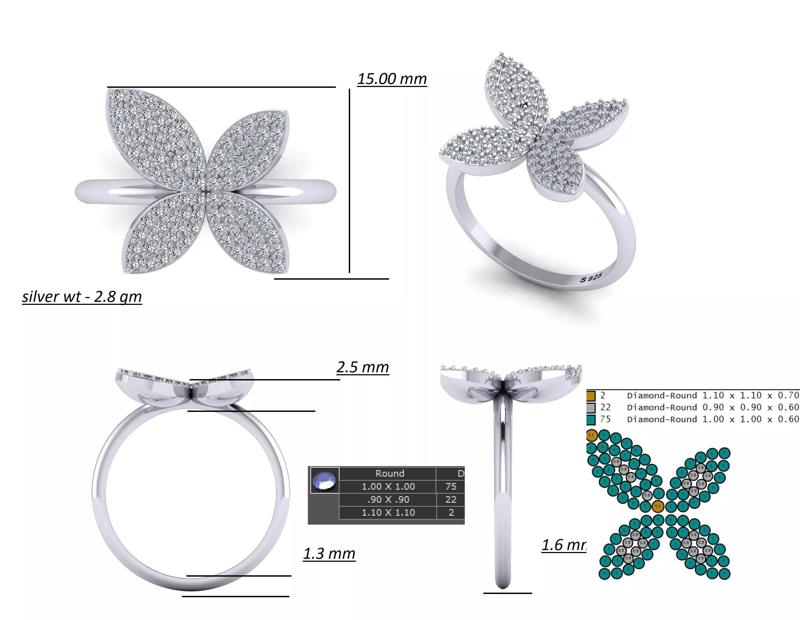 Simple Butterfly Diamond Ring  ready STL model for print