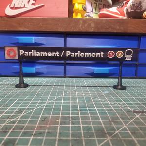 OCTranspo Transit - O Train light rail station signs, Ottawa Canada - Parliament