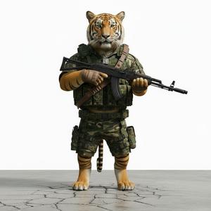 Warrior Tiger — Fierce Anthropomorphic Tiger with AK-47 (STL, Ready to Print)