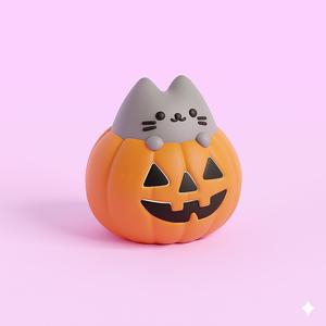 Halloween pumpkin with cute kitten