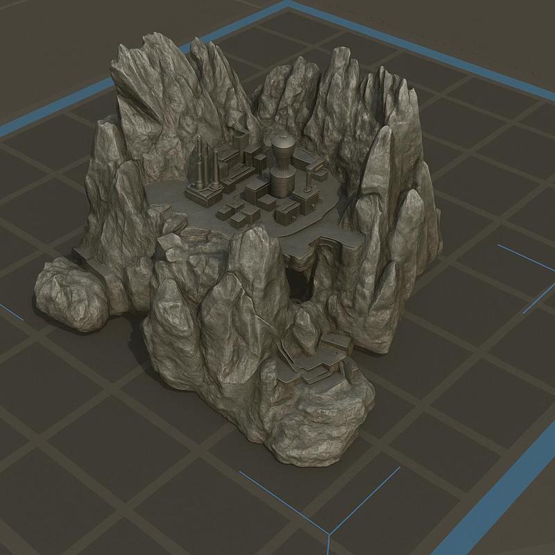 Mountain Fortress Diorama STL – Sci-Fi City Inside Rock Formation 3D Model for Printing