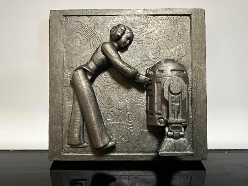 PRINCESS LEIA ORGANA, R2-D2 FROZEN IN CARBONITE FRIEZE, VINTAGE STAR WARS CUSTOM ACTION FIGURE, KENNER 3.75", 1/18, DIORAMA DISPLAY