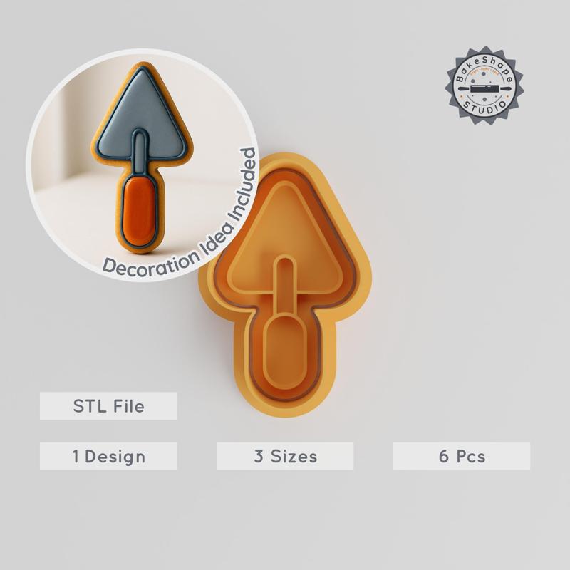 Trowel Shape Cutter & Stamp, Cookie & Fondant Tools, 6-Piece Set, Small, Medium, Large Sizes