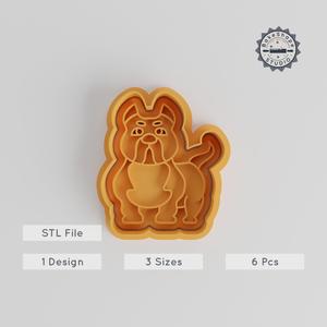 Muscle Dog Cookie Cutter & Stamp Set, American Bully Shape, 6 Piece Pack, S/M/L Sizes