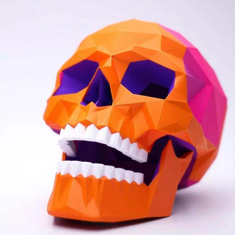 2435Color 3D Model of Halloween Skull  Low Poly Style