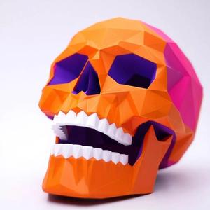 2435Color 3D Model of Halloween Skull  Low Poly Style