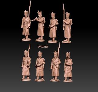 napoleonic russian musketeers with shako and greatcoats 1805-07 set 1