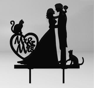 Wedding Cake Topper with Bride, Groom, and Their Cats